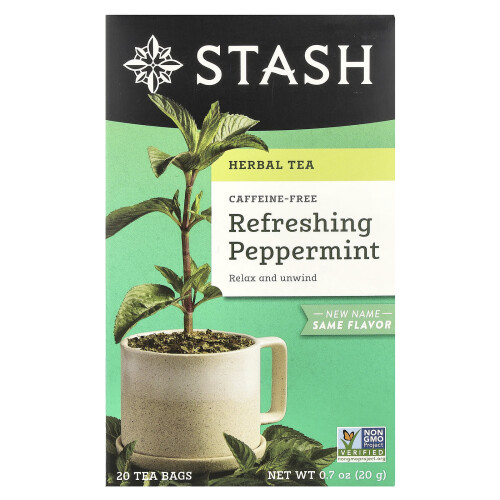 Stash Tea, Kräutertee, Pfefferminze, Koffeinfrei, 20 Teebeutel, 0,7 oz (20 g)