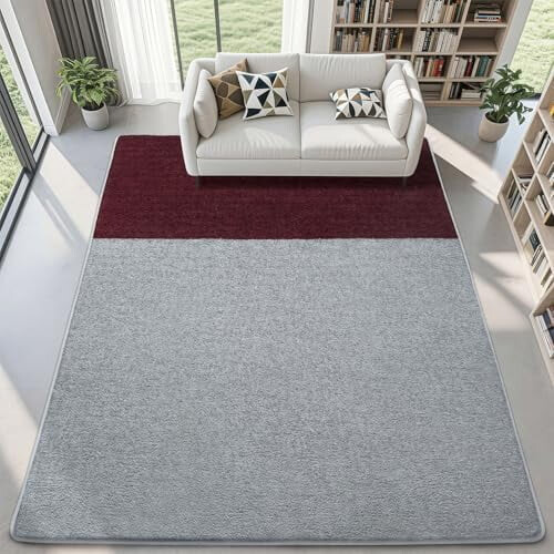 Grey and Red Memory Foam Rug 4x6 ft Non-Slip 2