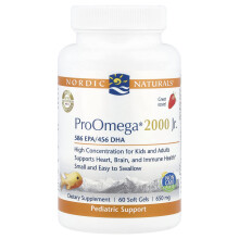 Nordic Naturals, ProOmega 2000 Jr., Truskawka, 650 mg, 60 tabletek miękkich
