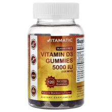 Vitamatic, Zuckerfreies Vitamin D3 Gummibärchen, Naturapfel, 125 mcg (5.000 IU), 120 Gummibärchen