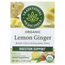 Traditional Medicinals, Kruiden Theeën, Organische Lemon Ginger, Koffievrij, 16 Verpakte Theezakjes, 1,13 oz (32 g)