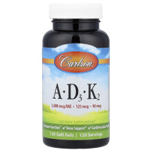 Carlson, A, D3, K2, 120 Softgels