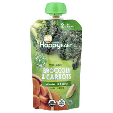 Happy Family Organics, Happy Baby, Ekologisk Broccoli & Morötter med Olja + Vitlök, 6+ Månader, 4 oz (113 g)