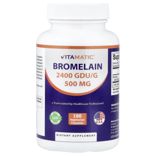 Vitamatic, Bromelain, 500 mg, 180 Kapsułek Wegetariańskich