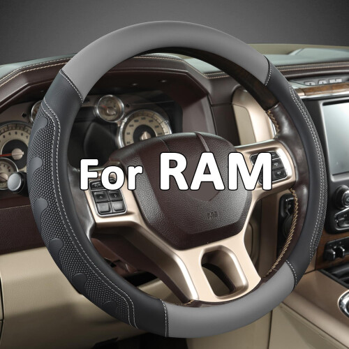 Capa de volante JINYUN para RAM 1500, 2500 e 3500, compatível com Dodge RAM de 15,5 a 16 polegadas - Preto + Cinza 1