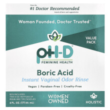 Rinse di Odore Vaginale di pH-D Feminine Health, Acido Borico, Instant, 2 Bottiglie & 2 Nozzoli , 6 fl oz (177,44 ml)