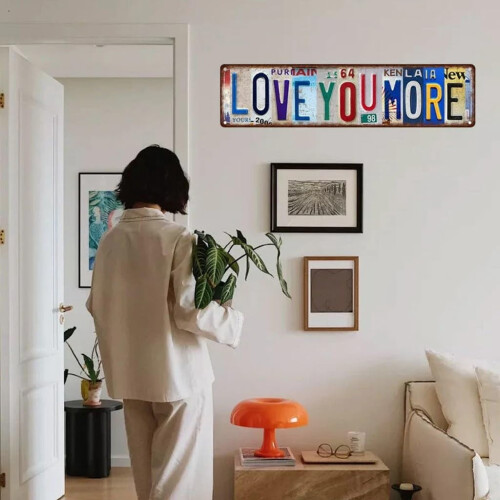 Placa de metal vintage "Love You More" para parede, 40x10 cm (16x4 polegadas). 2