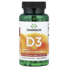 Swanson, Vitamin D3, Vysoká Potencia, 25 mcg (1,000 IU), 250 Kapsul