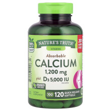 Nature's Truth, Absorbabilinen Kalsium, Plus D3, 120 Nopeasti Vapautuva Pehmolevytabletti