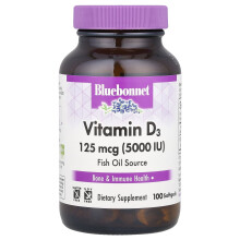 Bluebonnet Nutrition, Witamina D3, 125 mcg (5 000 IU), 100 kapsułek