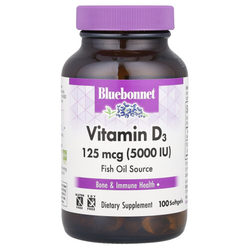 Bluebonnet Nutrition, Vitamiini D3, 125 mcg (5,000 IU), 100 Pehmolevyä