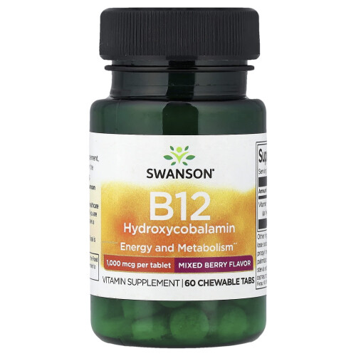Swanson, B12 Hydroxycobalamin, Gemischte Beere, 1.000 mcg, 60 Kautabletten