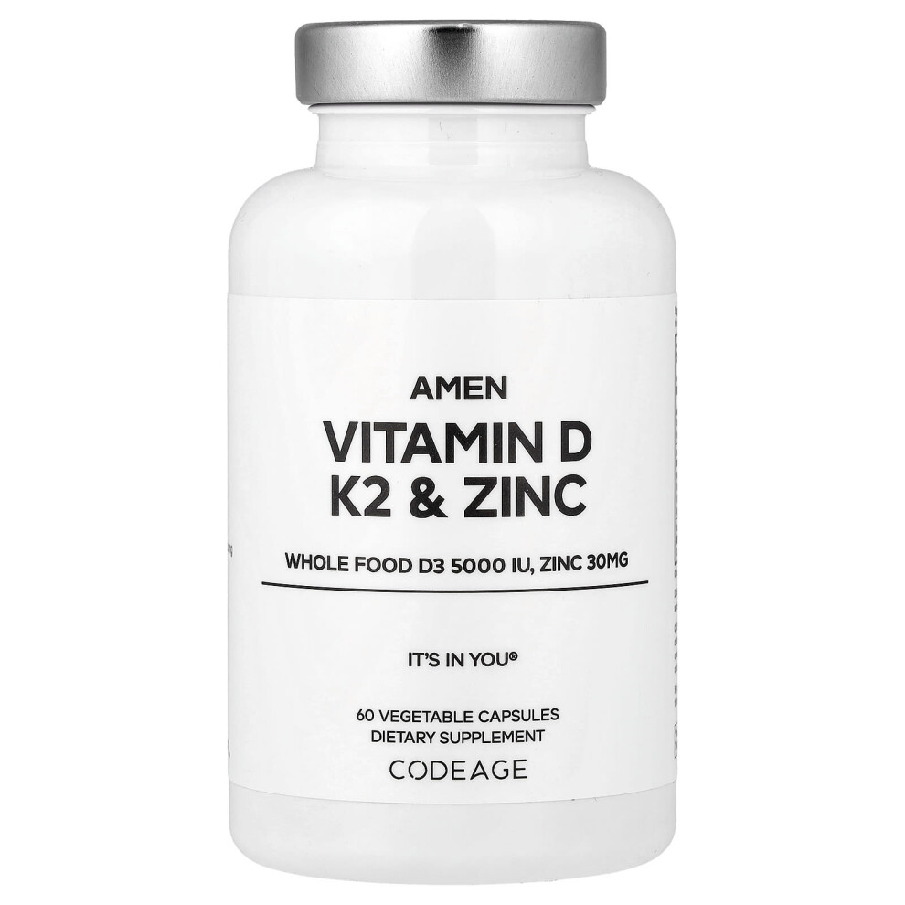 Codeage , Amen, Vitamin D, K2 & Zinc, 60 Veggie Capsules