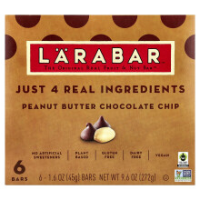 Larabar, The Original Real Fruit & Nut Bar, Peanut Butter Chocolate Chip, 6 Barov, 1,6 oz (45 g) Každý