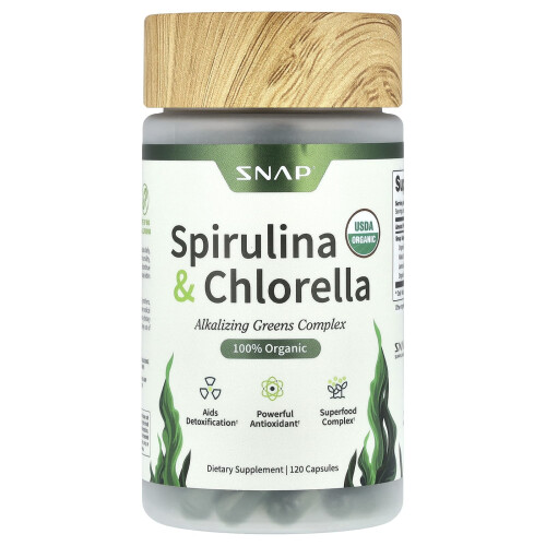 Snap Supplements, Spirulina e Chlorella Orgânicas, 120 Cápsulas