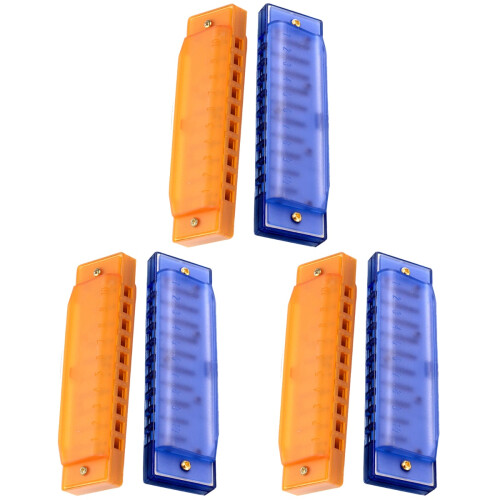 6Pièces Harmonica Bleue+orange 10 Trous Jeu Plastique Cadeau Débutant 1