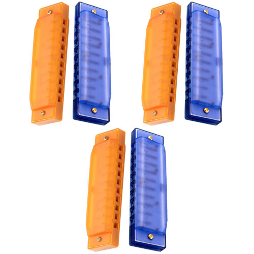 6Pièces Harmonica Bleue+orange 10 Trous Jeu Plastique Cadeau Débutant 2