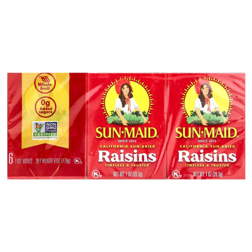 Sun-Maid, Καλιφόρνια Σοβαρά Ραΐσινες, 6_Boxes, 1 oz (28.3 g) Each