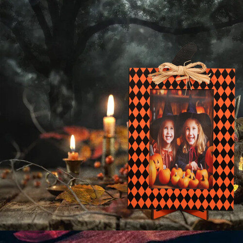 Ξύλινη κορνίζα φωτογραφιών για το Halloween με κολοκύθα 2