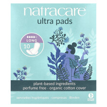 Natracare, Ultra Pads, Ekologisk Bomullsklätt, Lång, 10 Pads