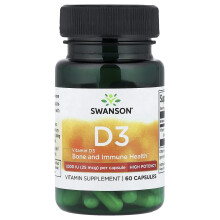 Swanson, Vitamin D3, Magas Potenciájú, 25 mcg (1,000 IU), 60 Kapszula