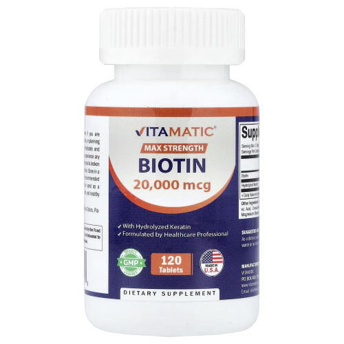 Vitamatic, Biotyna, Max Siła, 20 000 mcg, 120 Tabletek