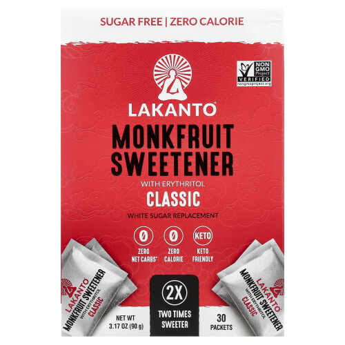 Lakanto, Dolcificante di Monkfruit con Eritritolo, Classico, 30 Pacchetti, 3.17 oz (90 g)