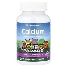 NaturesPlus, Animal Parade, Supliment de Calciu pentru Copii, Formă de Chewing, Vanilla Sundae, Fără Zahăr, 90 Tablete în Formă de Animale