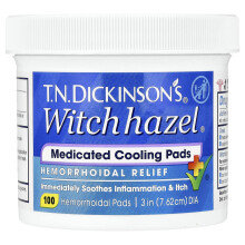 Dickinson Brands, Pads de Água de Bidueira T.N. Dickinson's com Resfriamento Medicado, Alívio Hemorroidal, 100 Pads