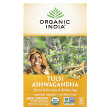 Organic India, Chá de Tulsi, Ashwagandha, Sem Cafeína, 18 Sacos de Infusão, 1.27 oz (36 g)