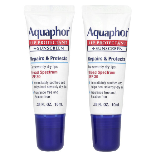 Aquaphor Aquaphor, Protector de Labios + Protector Solar, SPF 30, 2 Tubos, 0.35 fl oz (10 ml) Cada uno