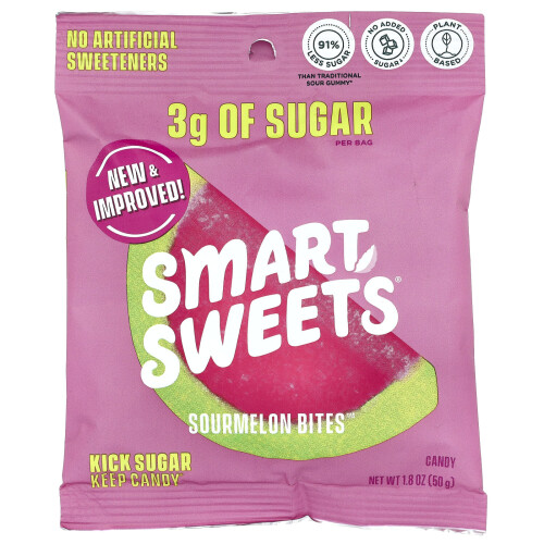 SmartSweets, Bucățele de Sourmelon, Mere, 1,8 oz (50 g)