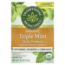Traditional Medicinals, Probiótico Delícia de Menta Orgânica, Sem Caféina, 16 Sacos de Chá Embalados, 0.85 oz (24 g)