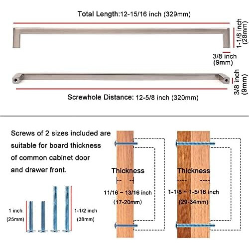 Maniglia quadrata per mobile, nera, 320 mm, confezione da 5 1