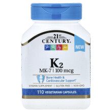 21st Century, K2, MK-7, 100 mcg, 110 Vegetarian Capsules