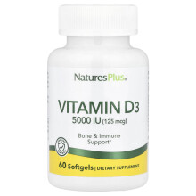 NaturesPlus, Vitamina D3, 125 mcg (5,000 IU), 60 Capsule moale