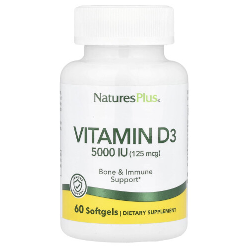 NaturesPlus, Vitamina D3, 125 mcg (5,000 IU), 60 Softgels