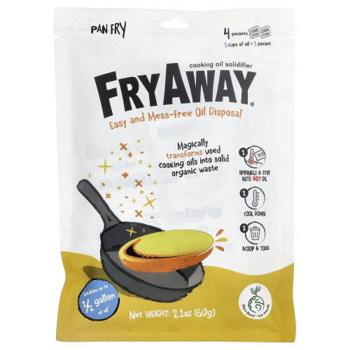 FryAway, Στερεοποιητής Λιπών για τη Κουζίνα, Πιάτο Φρυγανιάς, 4 Πακέτα, 2,1 oz (60 g)