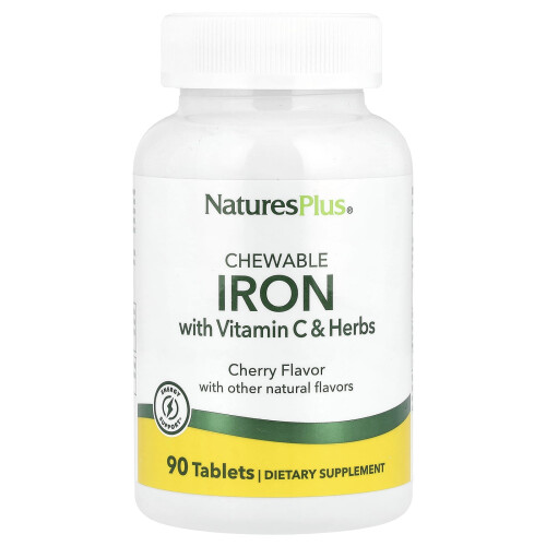 NaturesPlus, Ferro Chaveável com Vitamina C e Ervas, 90 Comprimidos