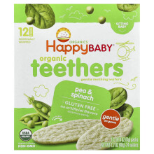 Happy Family Organics, Orgaaniset hammastenovat, Lempeä hammastenovakapseli, Pea & Spinach, 12 pakkausta, 0.14 oz (4 g) Kussakin