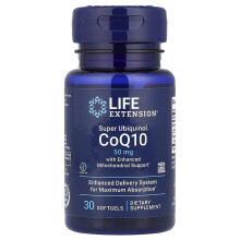 Life Extension, Super Ubiquinol CoQ10 s vylepšenou mitochondriální podporou, 50 mg, 30 měkkých gelů