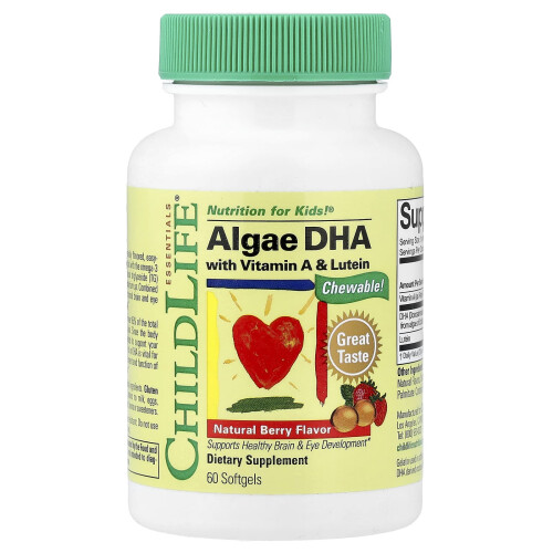 ChildLife Essentials, Αλγέας DHA με Βιταμίνη A & Λουτεΐνη, Φυσική Φράουλα, 60 Μυξώματα