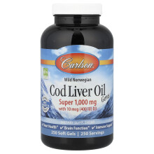 (250 Softgels) Carlson Cod Liver Oil Gems 1000 mg Softgels with Vitamin D3