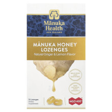 Manuka Health, Manuka Honung Lozenges, Naturlig Ginger & Citron, MGO 400+, 15 Lozenges