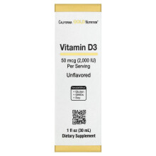 California Gold Nutrition, Vitamin D3, Ízmentes, 2 000 IU, 1 fl oz (30 ml)