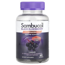 Sambucol, Zwarte Doorn, Immuunsupportende Gummies met Vitamine C & Zink, Natuurlijke Bessen, 60 Gummies