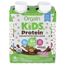 Orgain, Děti Protein, Organická výživová směs, čokoláda, 4 balení, 8,25 fl oz (244 ml) každý