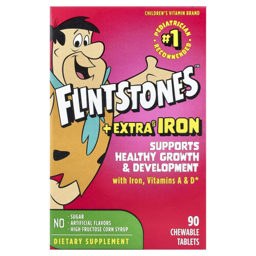 Flintstones, Lasten Multivitamiini, + Lisä Rauta, 90 Kastiketta Tabletti