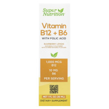 Super Nutrition, Witamina B12 + B6 z Kwasem Folynowym, 1 fl oz (30 ml)