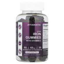 Vitamatic, Gomas de Ferro Vegetarianas com Vitamina C, Uva Natural, 60 Gomas